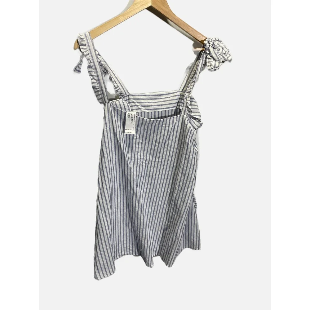 ljcdesigns Nusa Frill Dress Womens L Blue Stripe Ruffle Tie Shoulder Coastal Sum